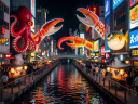 Osaka Dotonbori illuminated canal with iconic food signage and street vendors